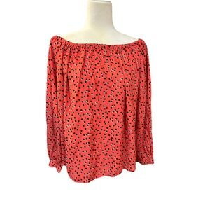 GAP Coral Red Polka Dot Long Sleeve Off Shoulder Blouse‎ Top Size S
